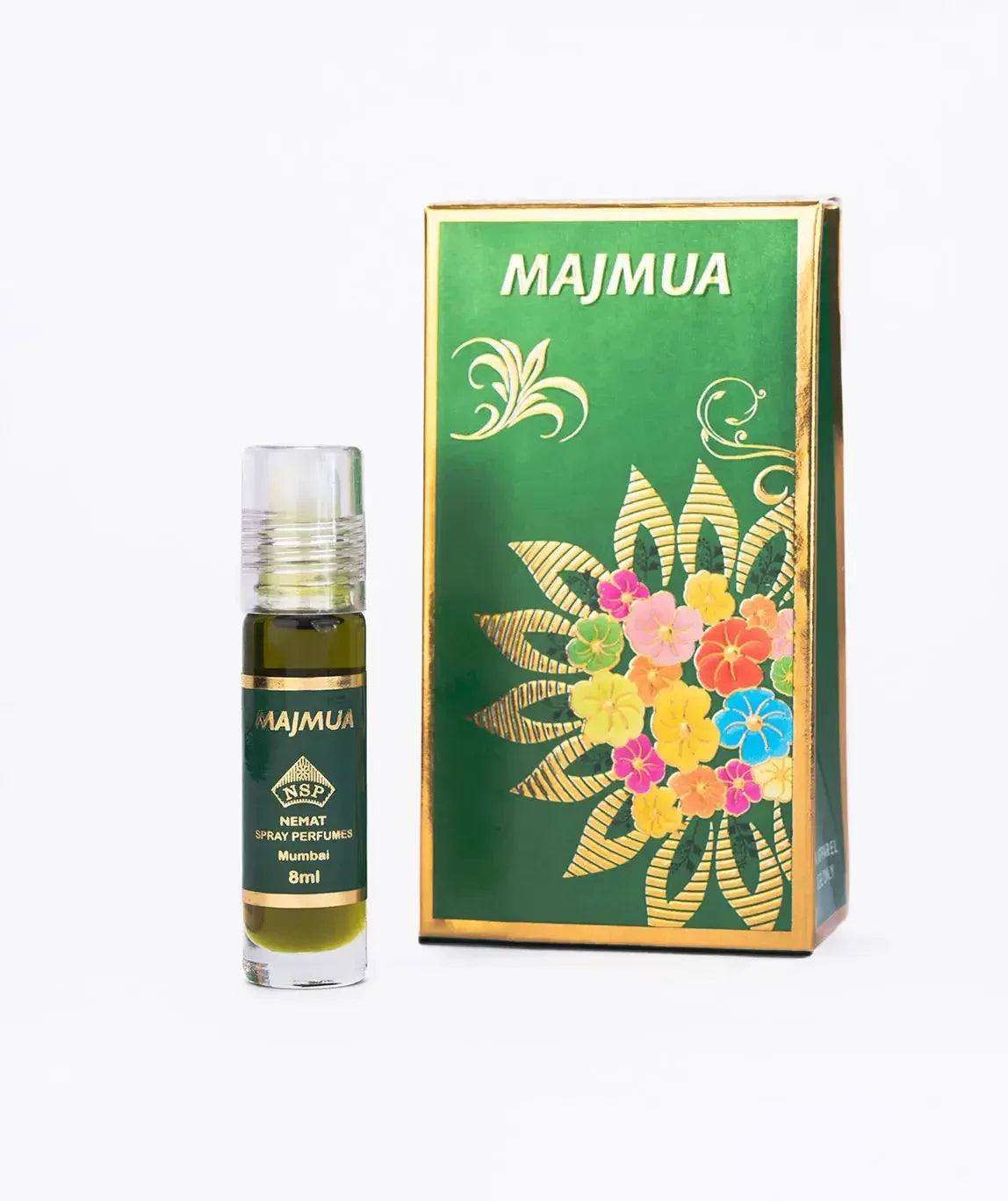 Majmua perfume oil 8ml bottle and green floral box, Nemat spray perfumes Mumbai