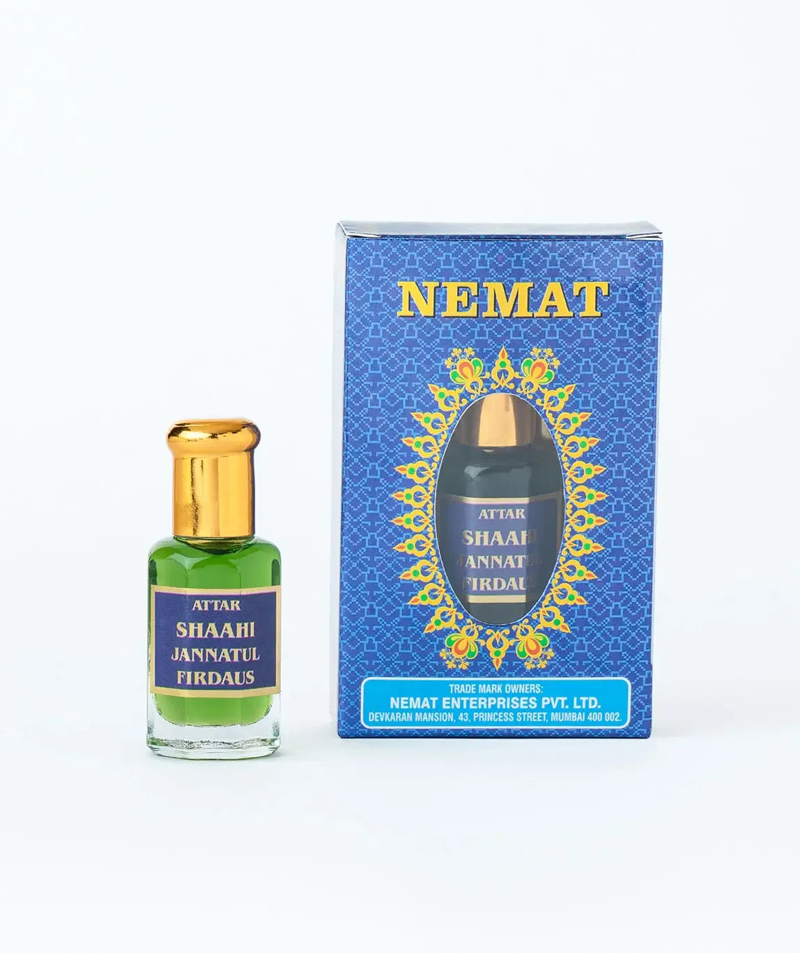 Shaahi Jannatul Firdaus attar perfume bottle with gold cap and decorative box