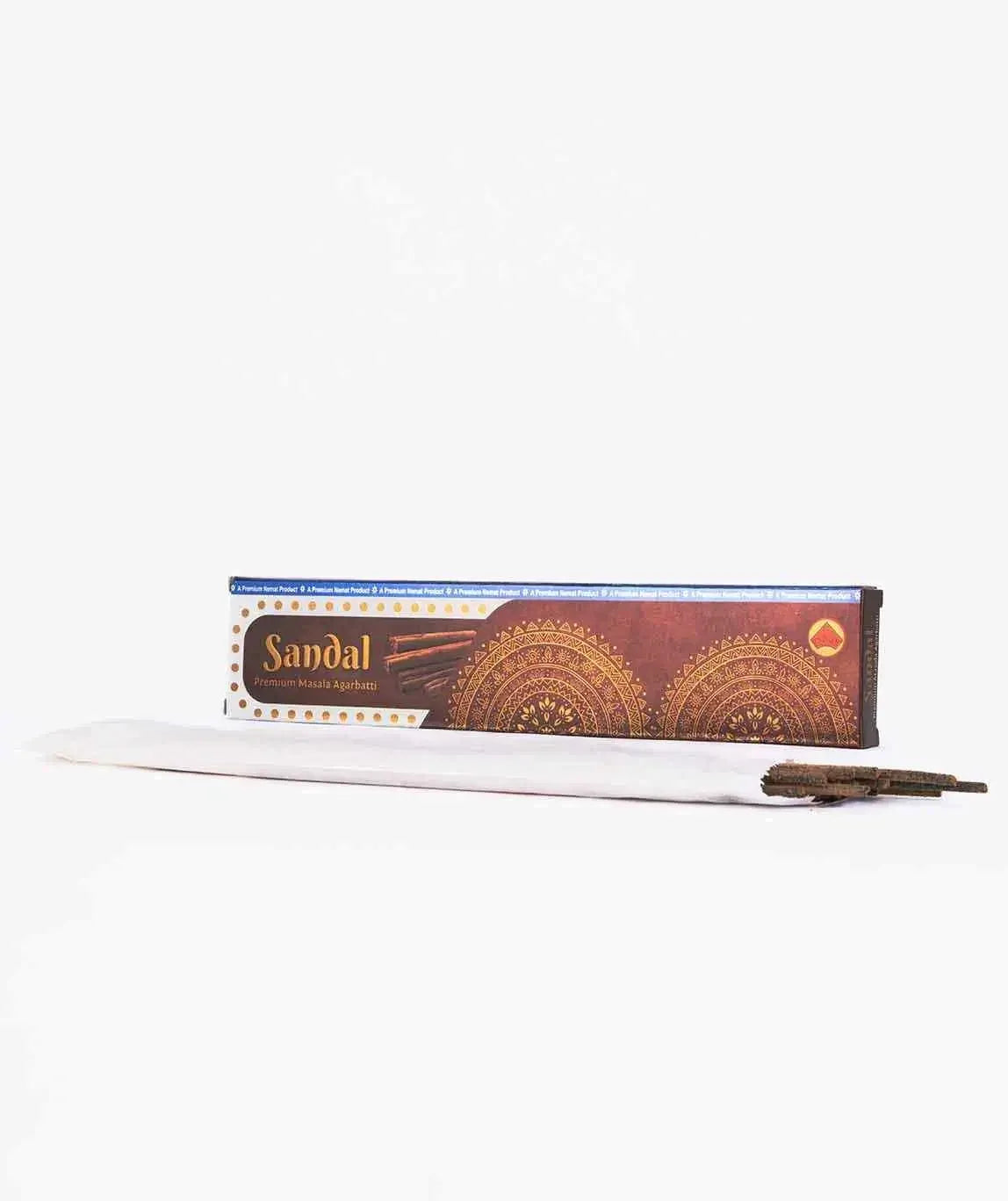 Sandal premium masala agarbatti incense sticks with decorative box on white background